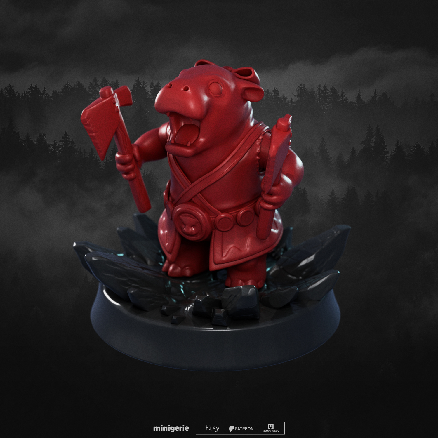 Moo Deng Unleashed - Pygmy Hippo Barbarian - 3D Miniature for Tabletop - 32mm